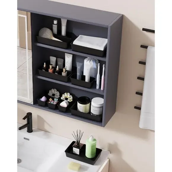 25 PCS Plastic Drawer Organizers Set, 4-Sizes Vanity and Makeup Organizer, BLACK - Picture 2 of 7